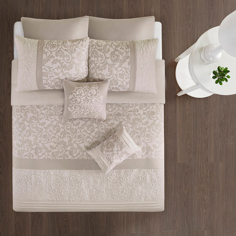 Embroidered 8 Piece Comforter Set Neutral Cal King