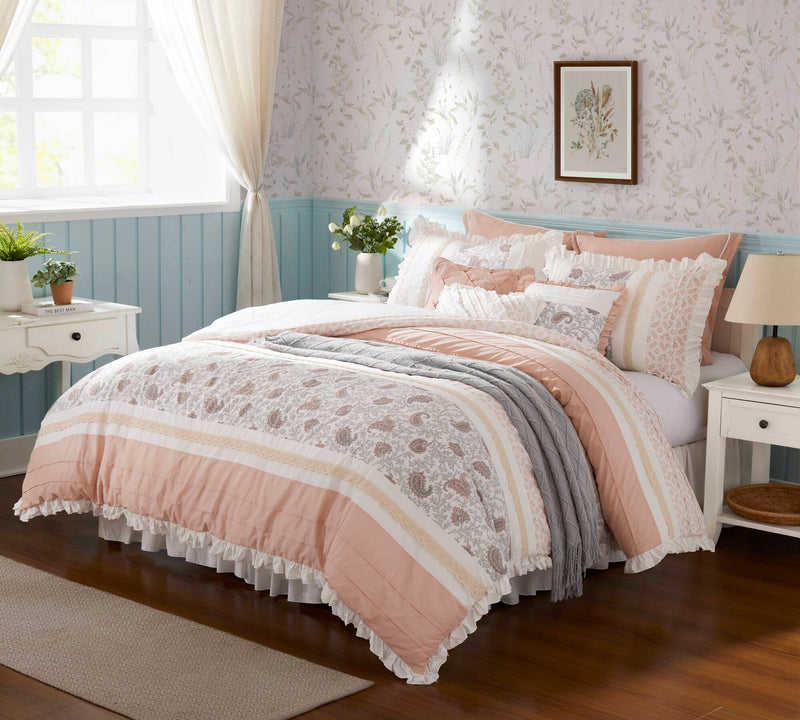 9 Piece Cotton Percale Comforter Set Blush Cal King