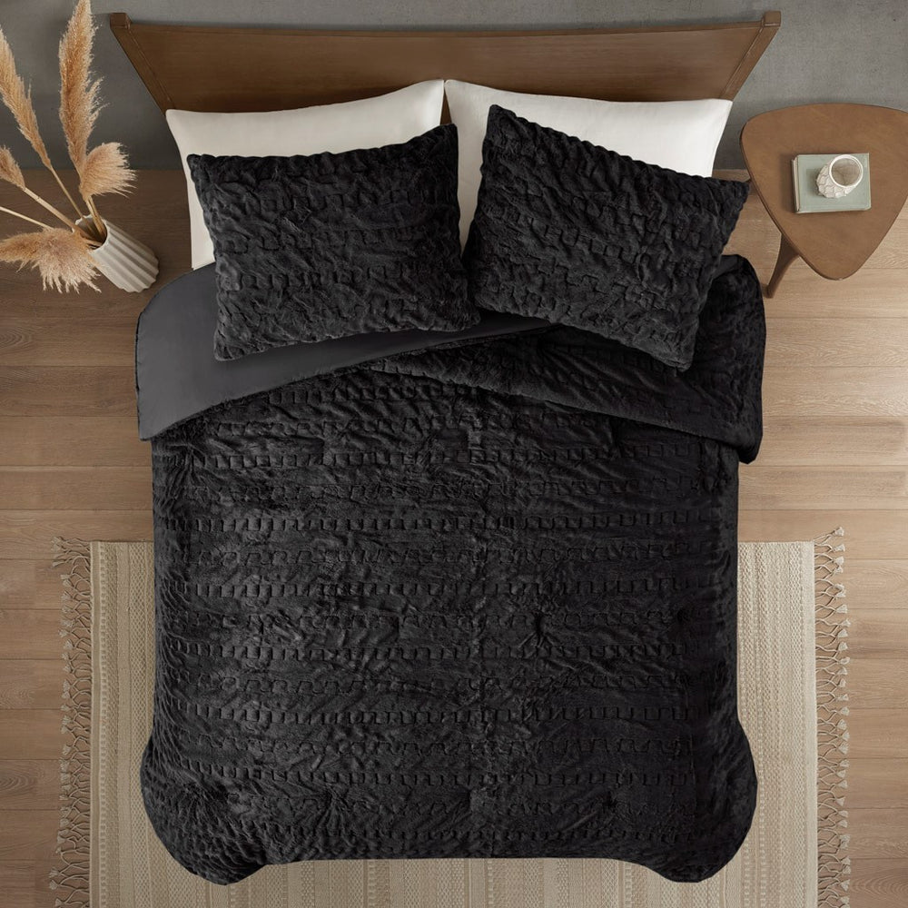 Full/Queen Ruched Fur Down Alternative Comforter Set Media 3