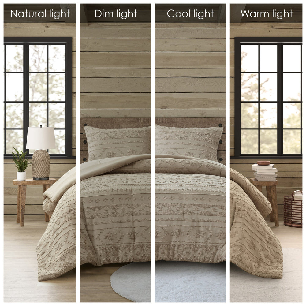 3 PCS King/Cal King Chenille Oversized Comforter Set Tan Media 9