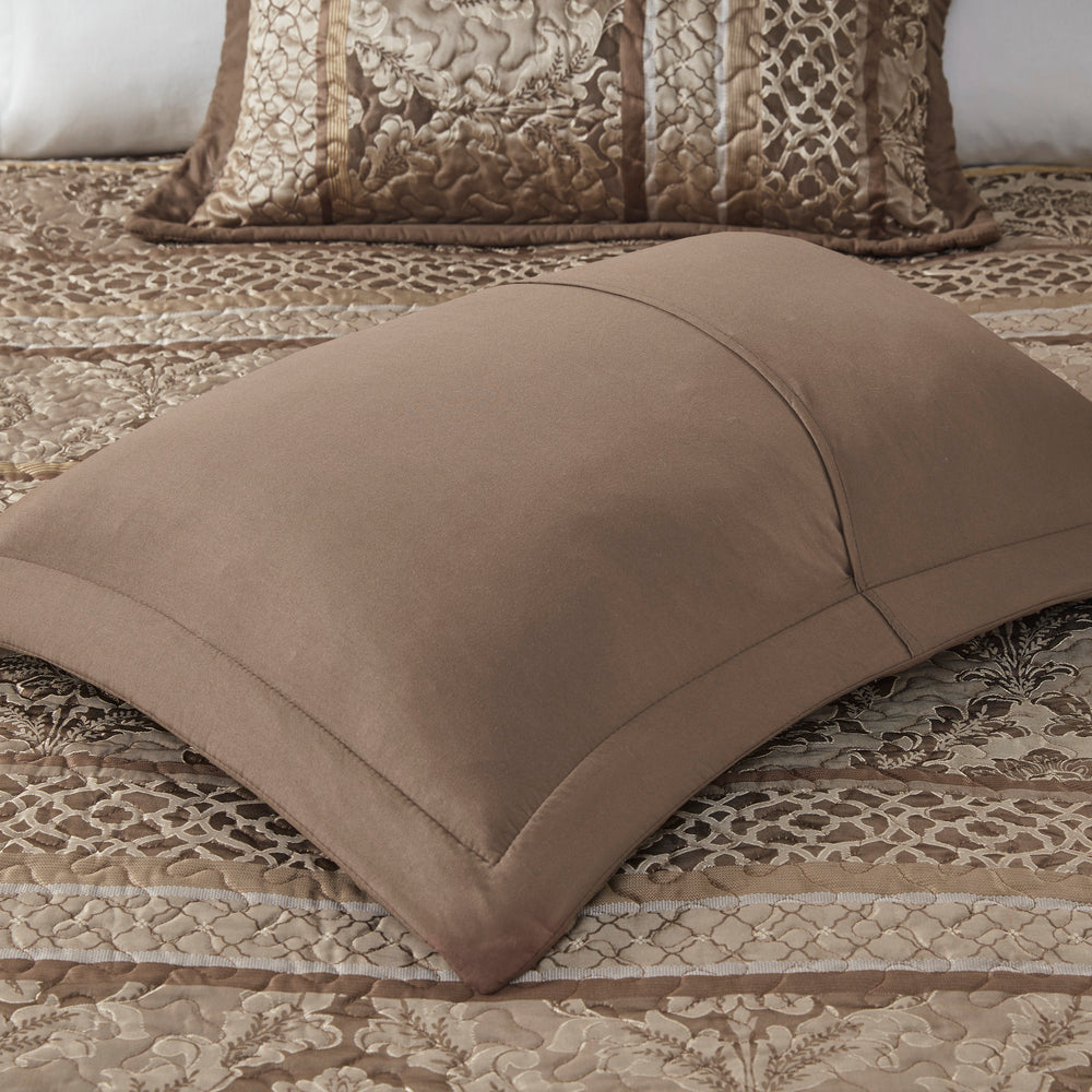 5 Piece Reversible Jacquard Bedspread Set Brown/Gold Queen Media 10