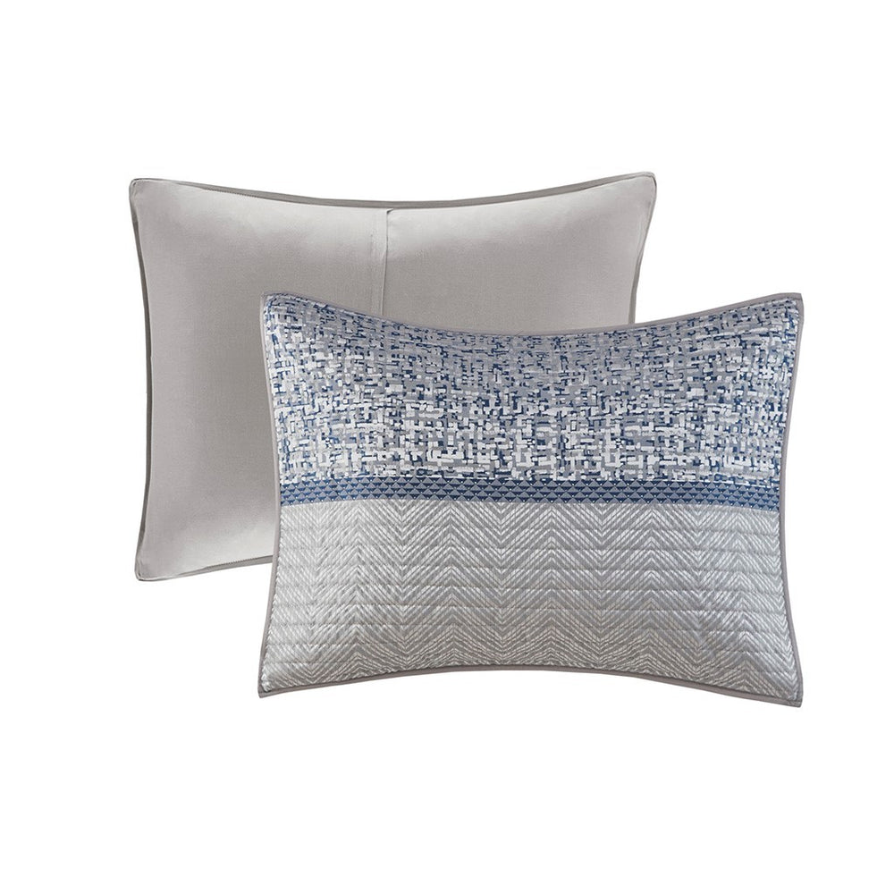 6 Piece Reversible Jacquard Quilt Set with Throw Pillows Navy King/Cal King Media 10