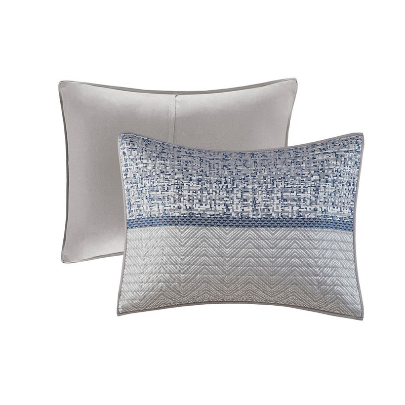 6 Piece Reversible Jacquard Quilt Set with Throw Pillows Navy King/Cal King