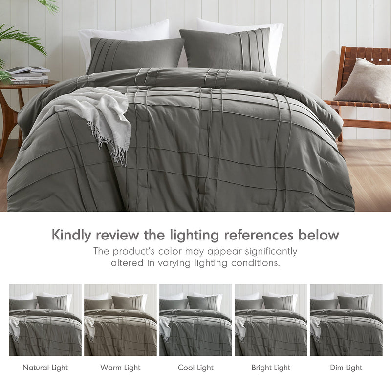 3-Piece Cal King Soft Washed Pleated Comforter Set