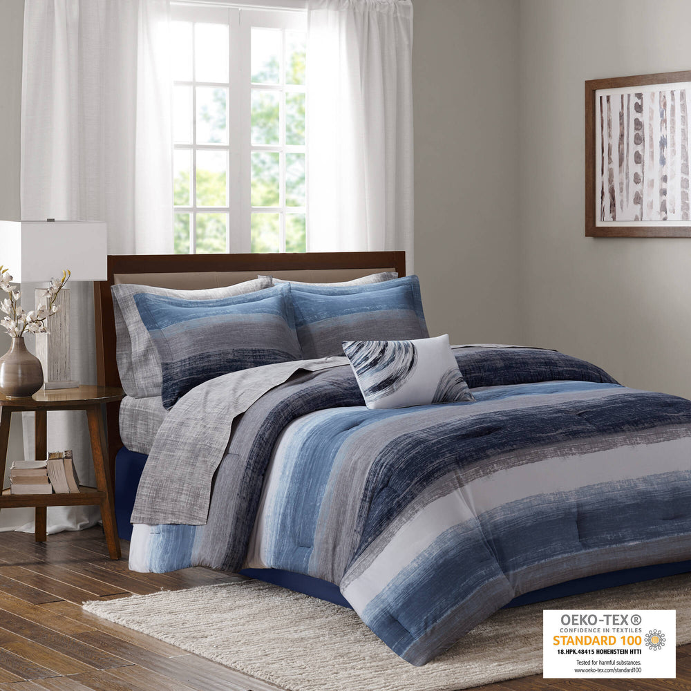 9-Piece Queen 9 Piece Comforter Set with Cotton Bed Sheets,Navy Media 6