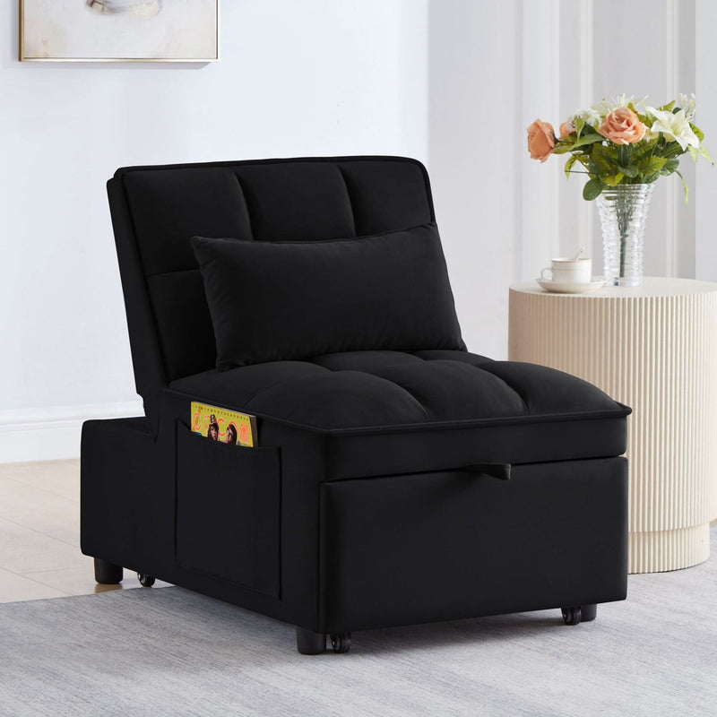 Velvet Sofa Bed Convertible Chaise Lounge Black Living Room American Design