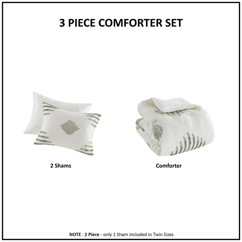 King/Cal King 3 Piece Cotton Blend Chenille Comforter Set