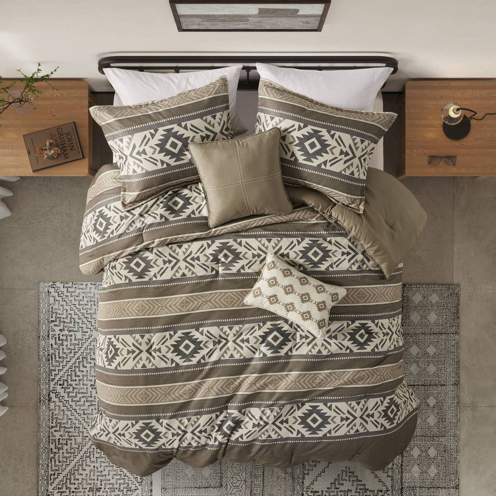 5 Piece Stripe Herringbone Comforter Set with Throw Pillows Brown King/Cal King Media 12