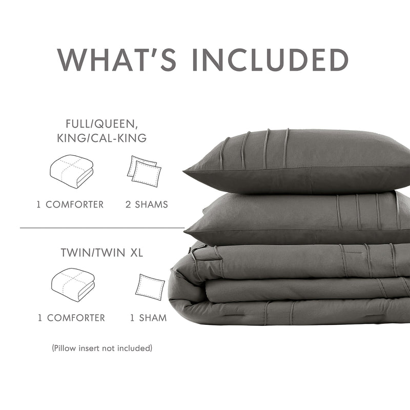 3-Piece Cal King Soft Washed Pleated Comforter Set
