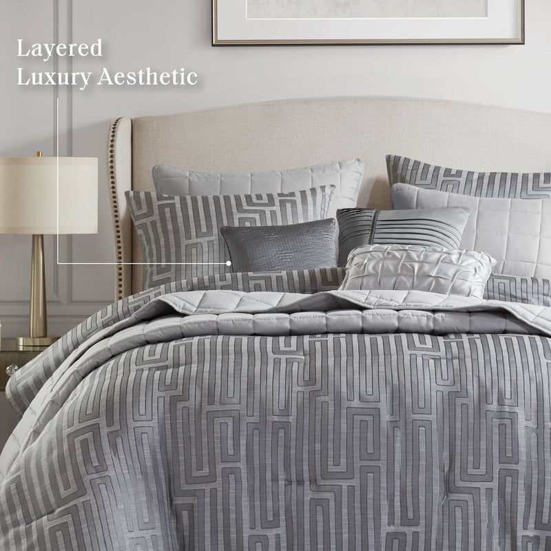10 PCS King Luxury Jacquard Comforter Set Grey
