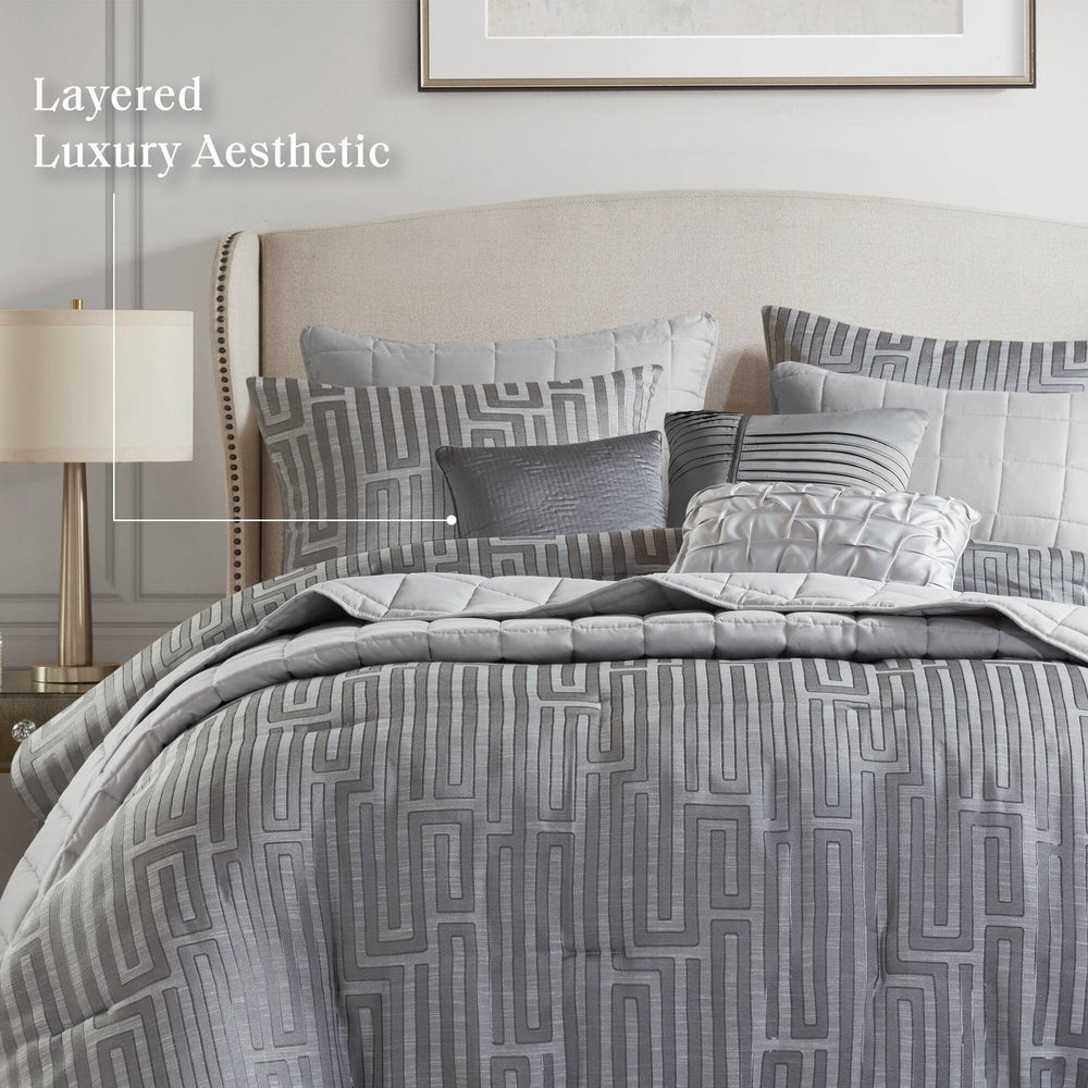 10 PCS Queen Luxury Jacquard Comforter Set Grey Media 6