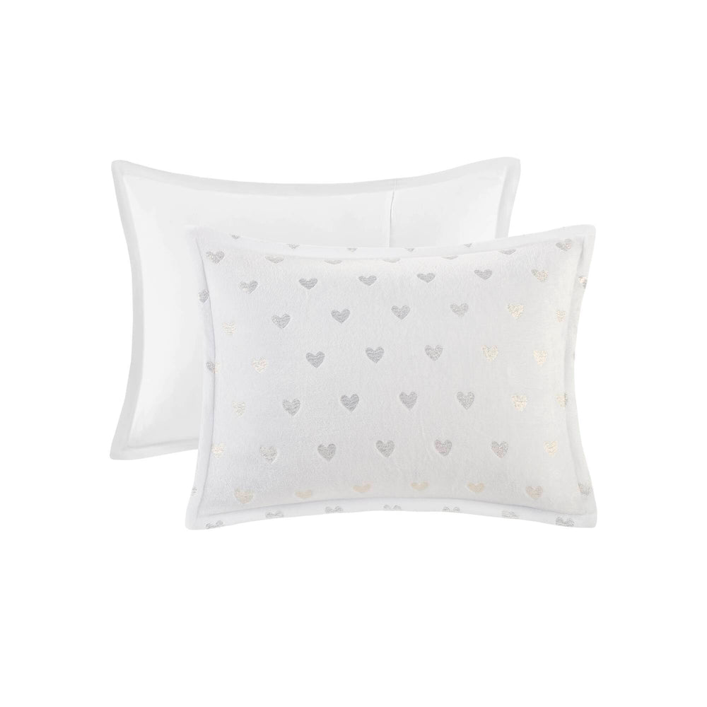 3 PCS Twin/Twin XL Metallic Printed Plush Comforter Set with Throw Pillow White/Gold Media 8