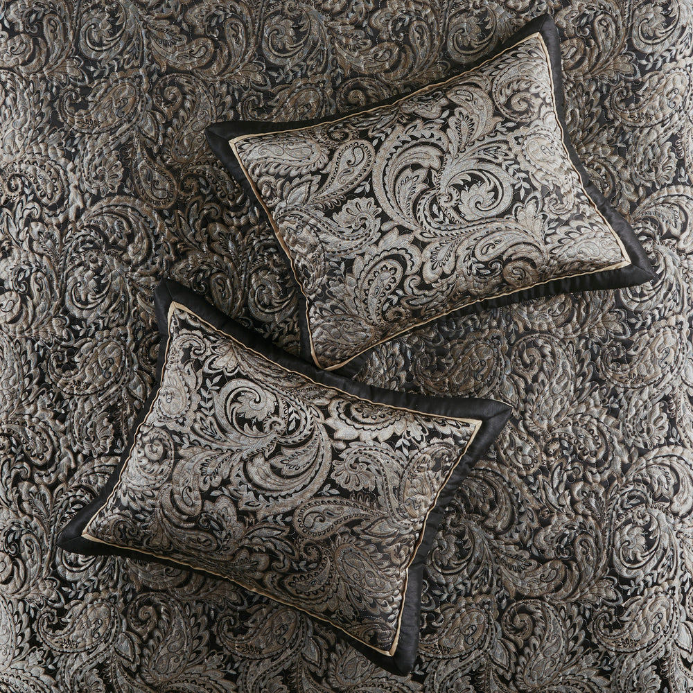 5 Piece Jacquard Bedspread Set with Throw Pillows Black King Media 3