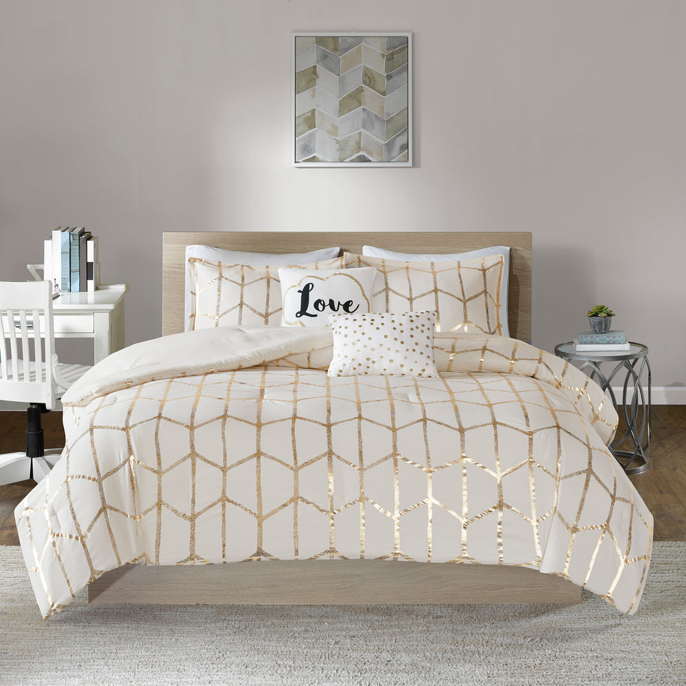 5-Piece King/Cal King 100% Polyester Brushed   Printed Comforter Set Media 1