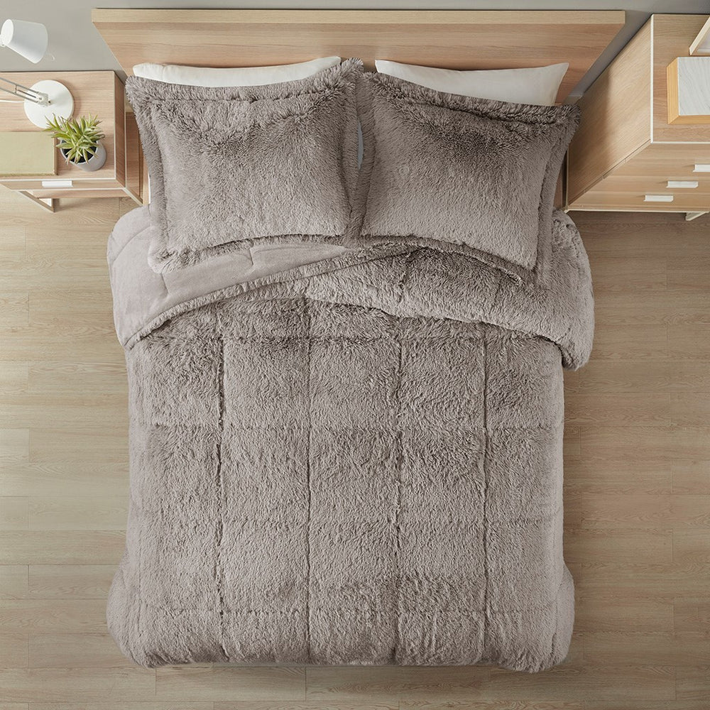 Full/Queen Shaggy Long Fur Comforter Mini Set Media 4