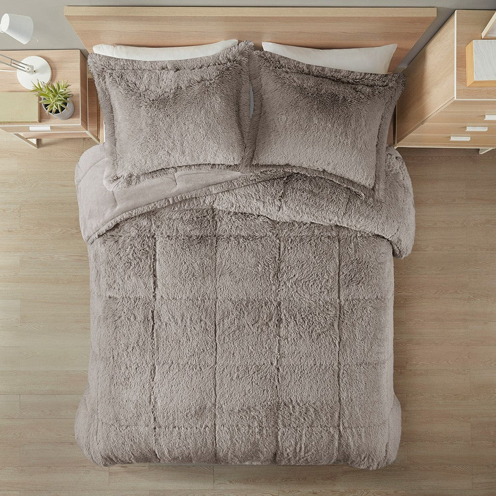 King/Cal King Shaggy Long Fur Comforter Mini Set Media 4