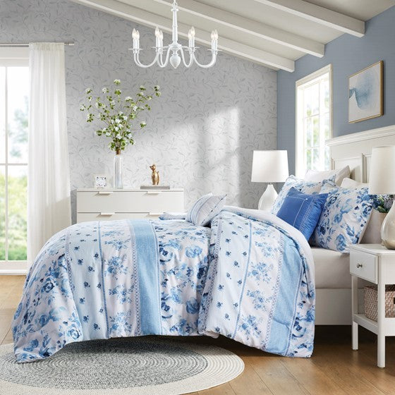 Full/Queen Floral Striped Comforter Set Media 5