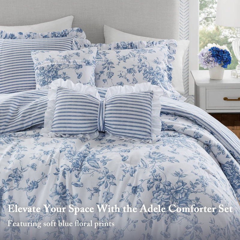 5 Pieces Full/Queen Comforter Set with Decorative Pillows,Blue