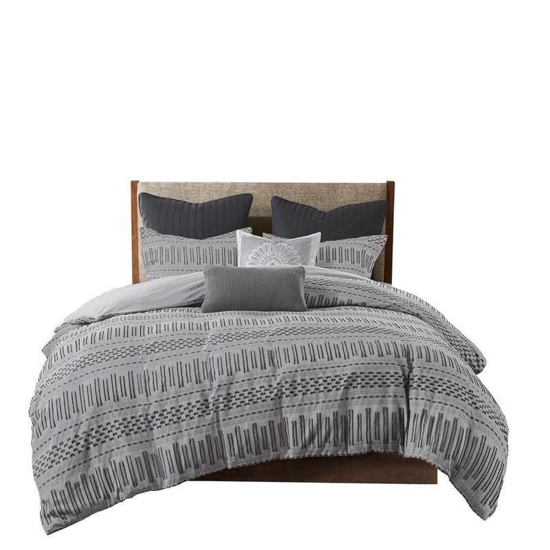 Cotton Jacquard Comforter Mini Set Grey/Black King/Cal King