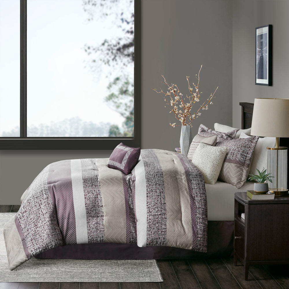 7 Piece Jacquard Comforter Set Purple King Media 3