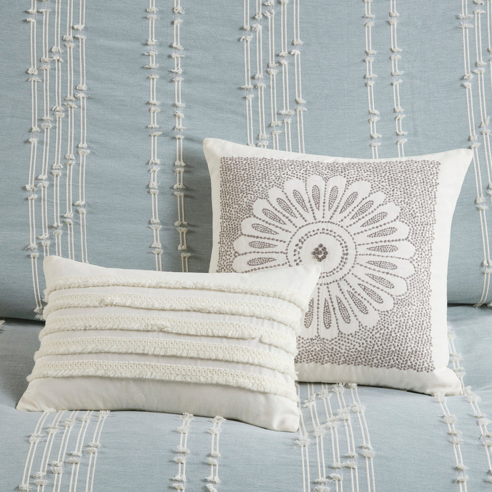3 Piece Cotton Jacquard Comforter Set Aqua Full/Queen Media 7