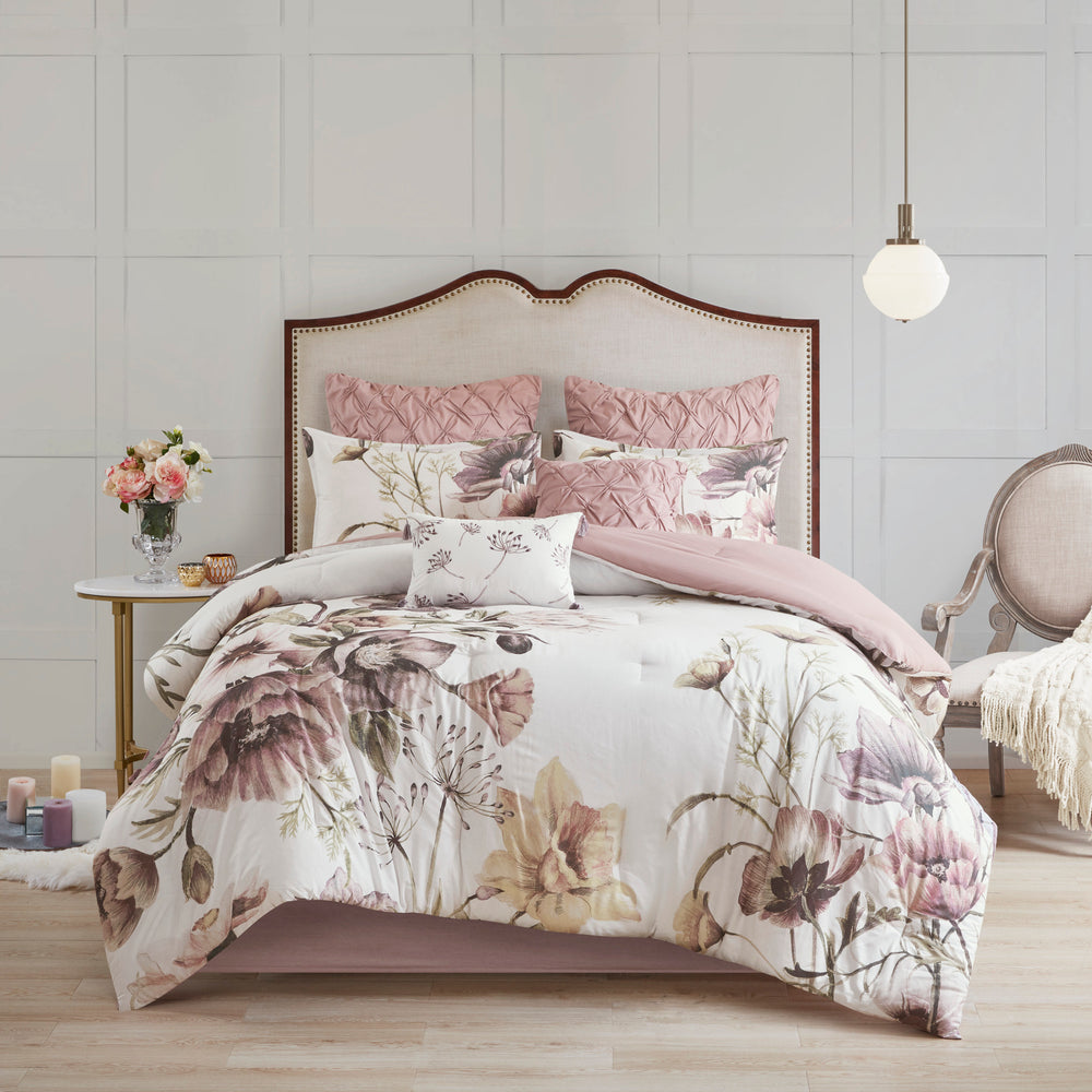 8 Piece Cotton Printed Comforter Set Blush Queen Media 11