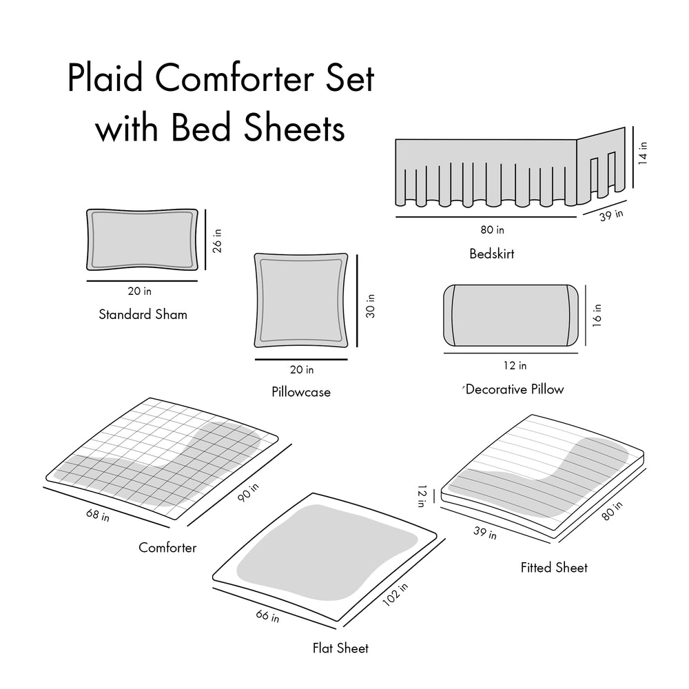 Twin XL Plaid Comforter Set with Bed Sheets Media 15