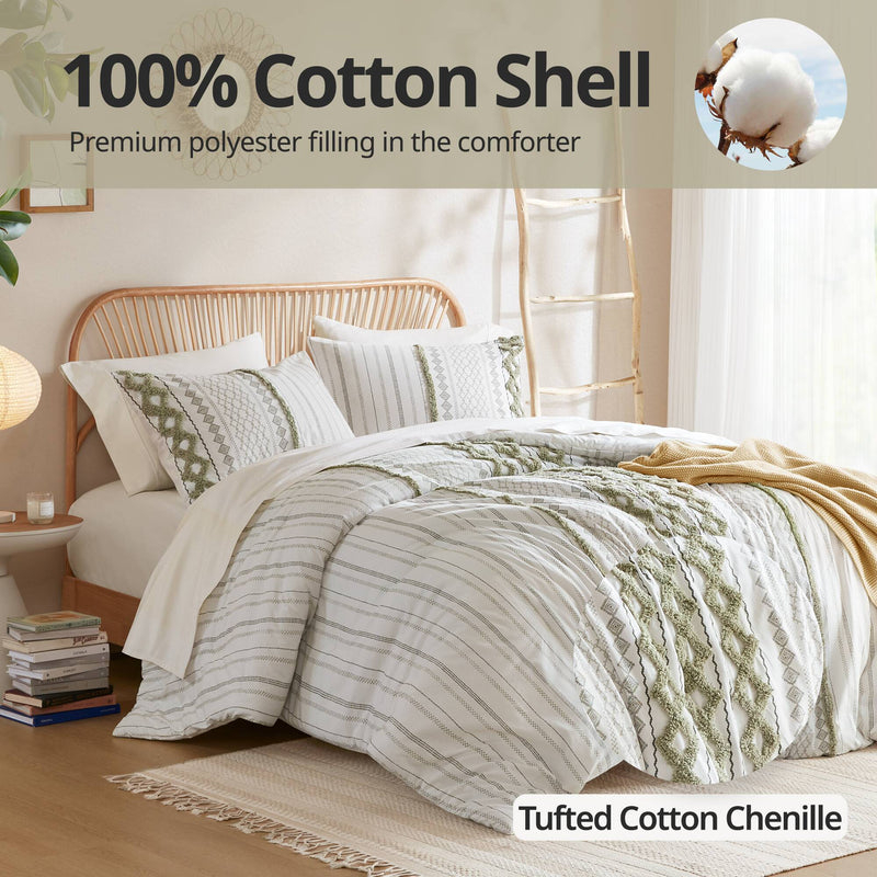 3 PCS Cotton Printed Comforter Set with Chenille