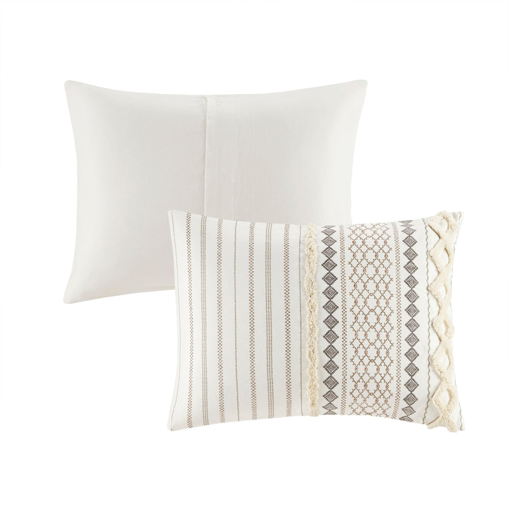 Cotton Printed Comforter Set with Chenille Ivory King/Cal King Media 4
