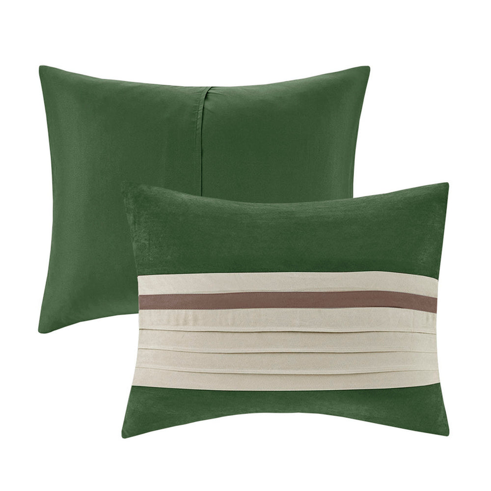 7 PC Pieced Faux Suede Comforter Set Green Cal King Media 5