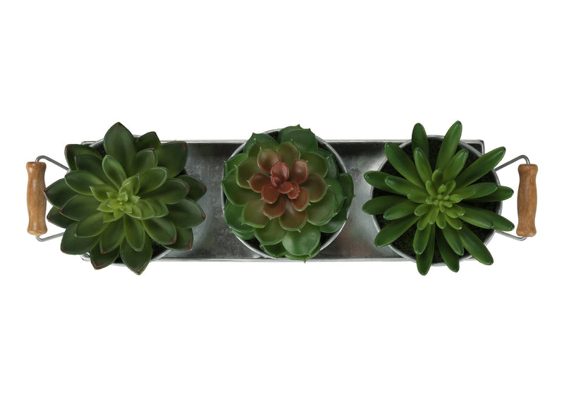 Artificial Plant, Set Of 3, 6' Tall, Succulent, Table, Silver Metal Pots, Contemporary, Modern