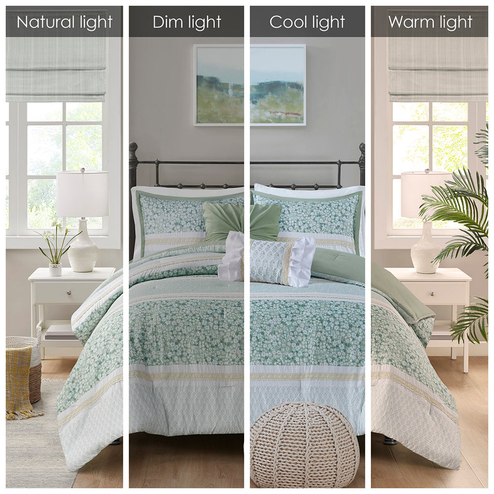 King/Cal King 5 Piece Seersucker Comforter Set with Throw Pillows Media 7