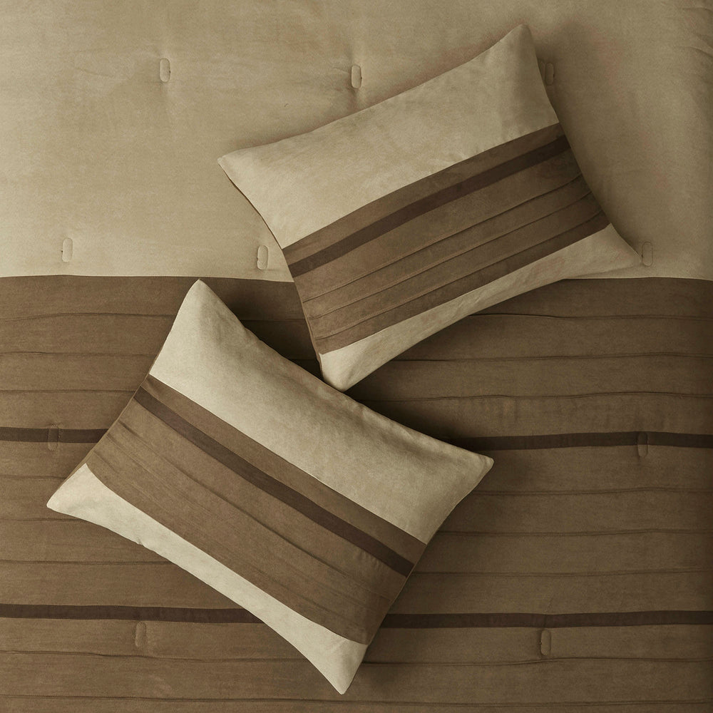 7 PC Pieced Faux Suede Comforter Set Natural Full Media 4