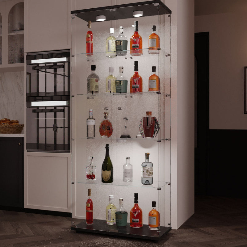 Glass Display Cabinet Tempered Glass Contemporary Living Room Black