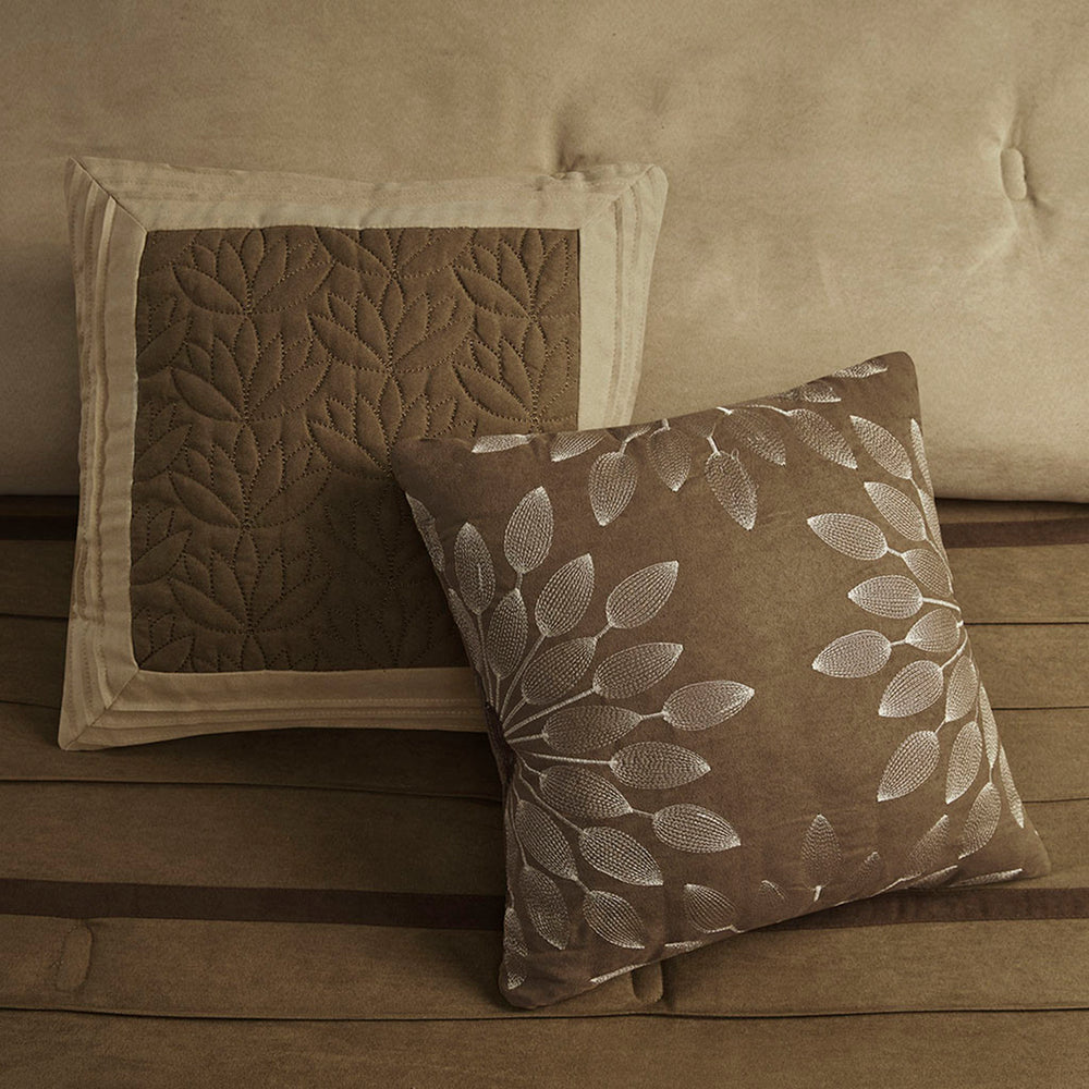 7 PC Pieced Faux Suede Comforter Set Natural Full Media 10