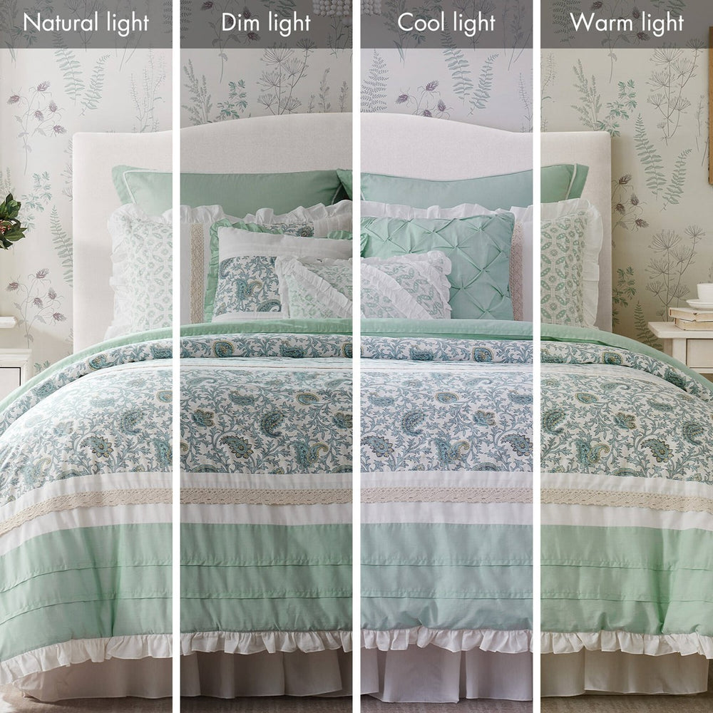 9 Piece Cotton Percale Comforter Set Aqua King Media 8