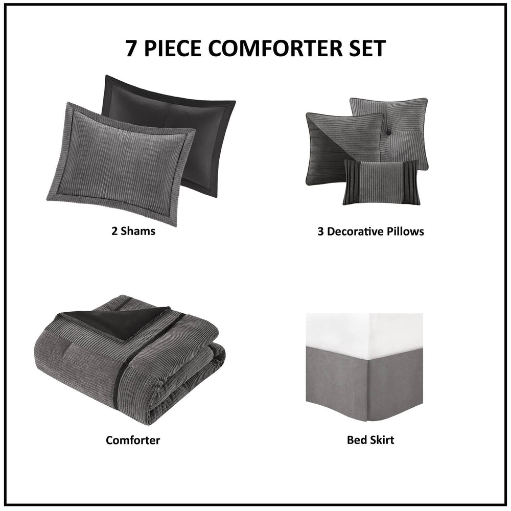 7 Piece Micro Corduroy Comforter Set Grey Cal King Media 16