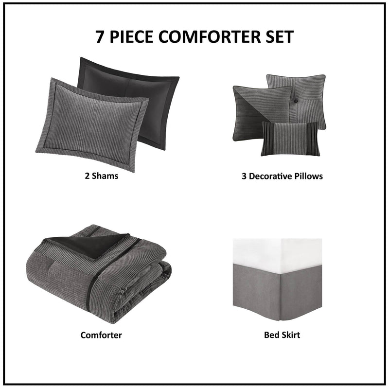 7 Piece Micro Corduroy Comforter Set