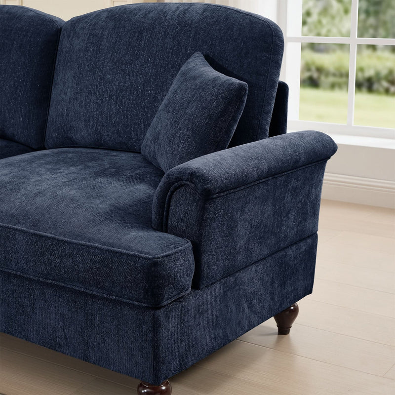 Sofas Chenille Upholstery Three Seater Mid Century Blue Living Room