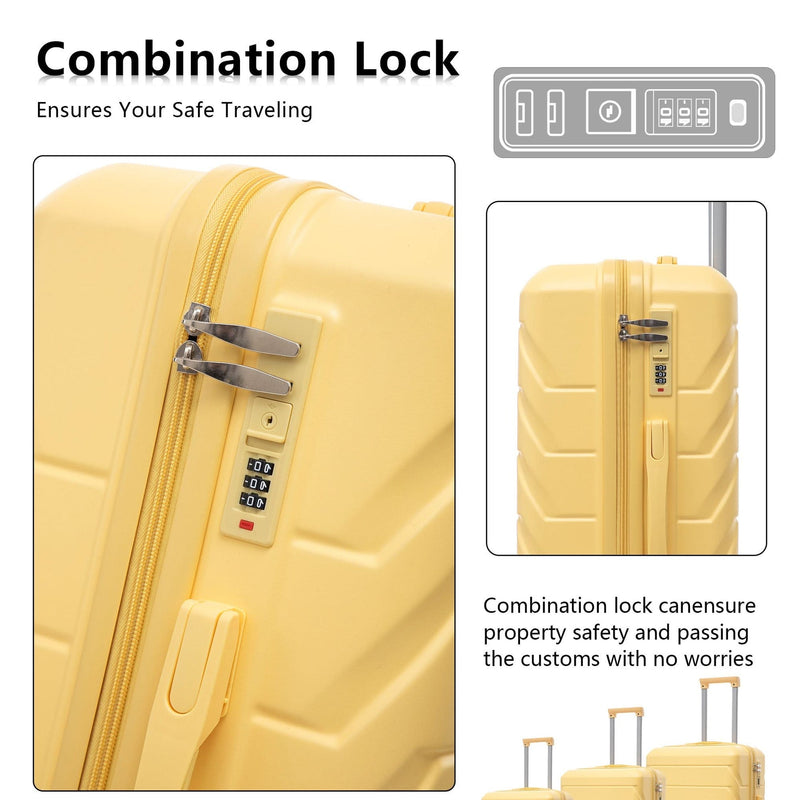 ABS Luggage Set Spinner Wheel 3-Piece Yellow Waterproof Travel Case 20 24 28 Inch