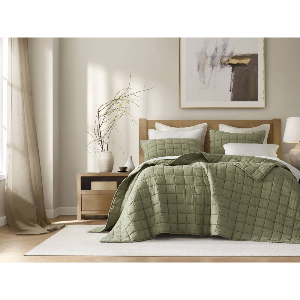 3-Piece King/Cal King Linen Garment Washed Quilt Set,Olive Green Media 13