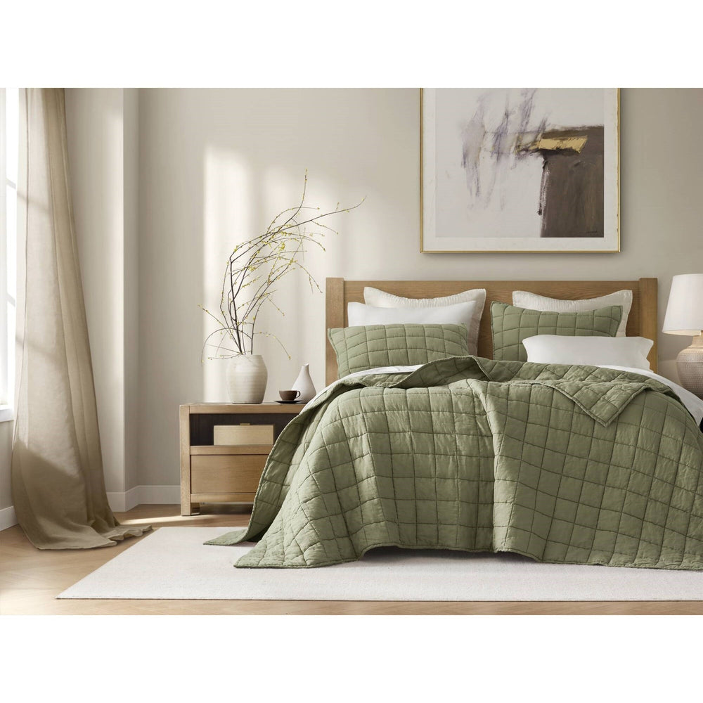 3-Piece Full/Queen Linen Garment Washed Quilt Set,Olive Green Media 8