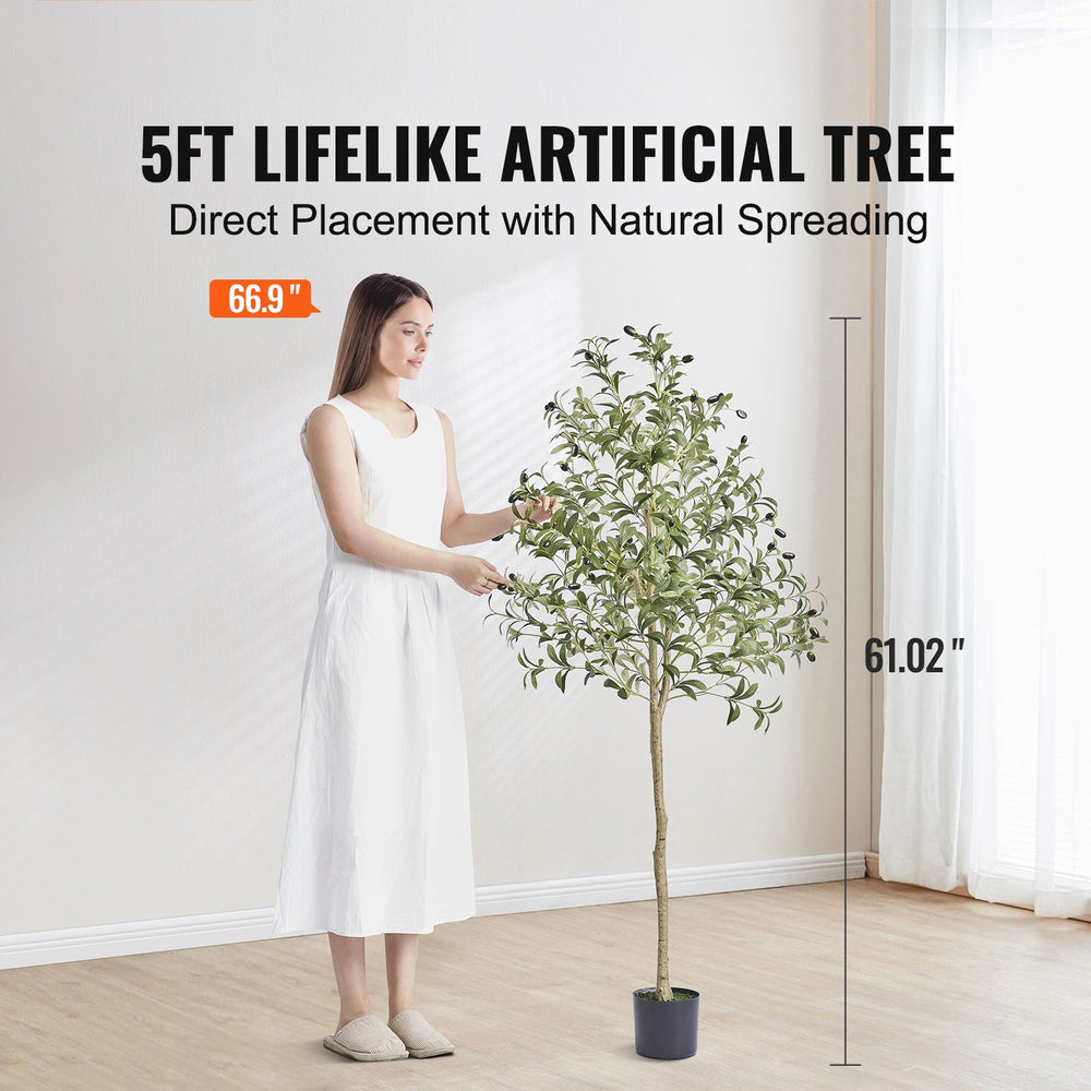 Artificial Olive Tree, 5 FT Tall Faux Plant, Secure PE Material & Anti-Tip Tilt Protection Low-Maintenance Plant, Lifelike Green Fake Potted Tree for Home Office Warehouse Decor Indoor Outdoor Media 6