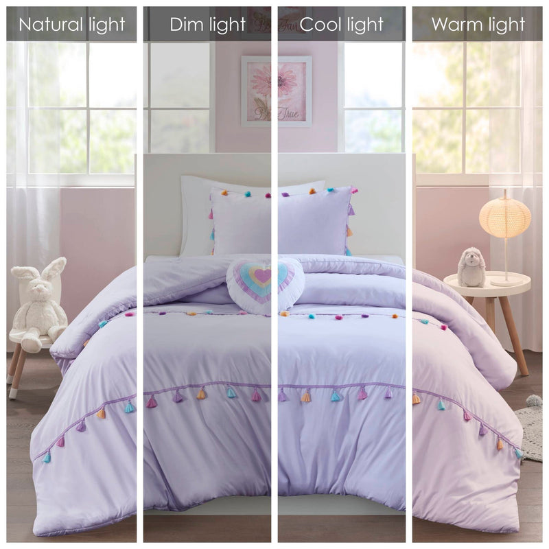 Tassel Comforter Set with Heart Shaped Throw Pillow Full/Queen