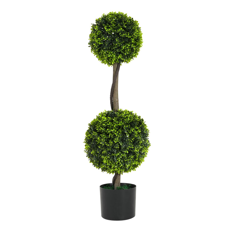 34' Artificial Topiary Boxwood Tree Double Ball with Black Plastic Pot, Set of 2