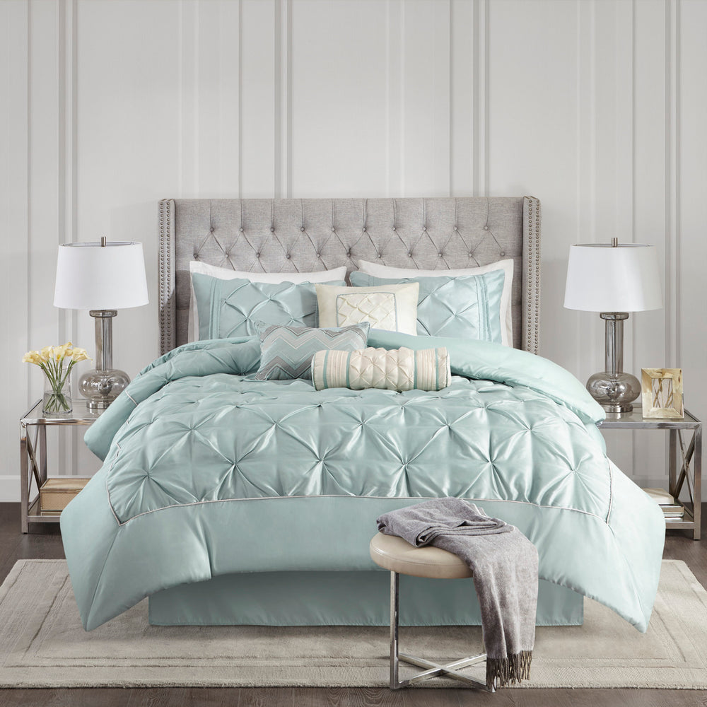 7 Piece Tufted Comforter Set Seafoam King Media 7
