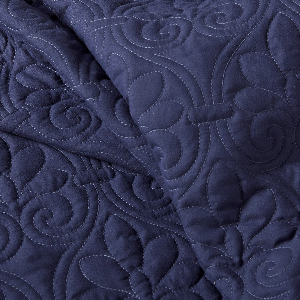 3 Piece Split Corner Pleated Quilted Bedspread Navy Queen Media 6