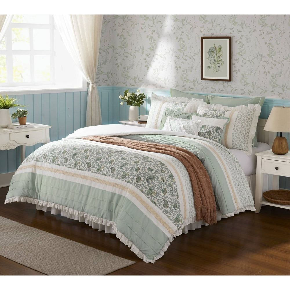 9 Piece Cotton Percale Comforter Set Aqua Queen Media 14