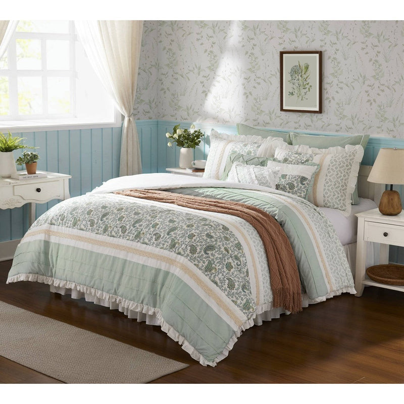 9 Piece Cotton Percale Comforter Set Aqua Queen