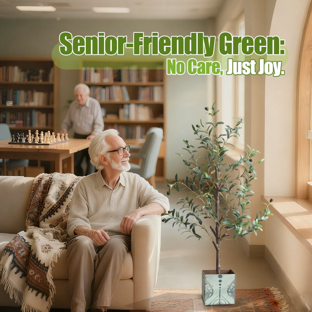 Artificial Olive Tree with Water Droplets: 4ft Potted Realistic Fake Plant Trees with Fruits for Indoor Home Room Office Balcony Decor Media 3